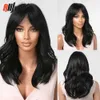 Synthetic Wigs Cosplay Wigs Black Wavy Synthetic Wigs Medium Length Natural Wave Wigs with Bangs for Women Afro Daily Party Use Wig Heat Resistant Fiber 240329