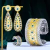 Godki Vintage Royal 3PCS Green CZ Luxury Africa Jewelry Set for Women Wedding Party Zircon Crystal Dubai Bridal Jewelryセットギフト240318