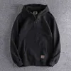 och Autumn Winter American Half Pull Collar Hoodie för mäns 2023 nya trendiga märke plysch förtjockad lös casual pälsbe