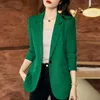 Abiti da donna Chic Green Blazer casual per donna 2024 Autunno Office Ladies Single Button Manica lunga Cappotto solido Formale Indietro Spalato Allentato