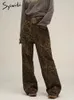 Syiwidii ​​Leopard Print Y2K Jean överdimensionerade breda ben denim byxor streetwear hip hop vintage lös baggy designer jeans 240304