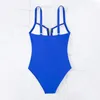 Damen-Bademode, Damen-Monokini, stilvoller einteiliger Badeanzug mit V-Ausschnitt für plissierte Strandbekleidung mit schnell trocknendem Stoff, einfarbig