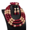 Halsband örhängen set hibeads imitation coral pärlor för kvinnor afrikanska bröllop smycken nigeria brud accessorise 3 skiktad handgjorda design