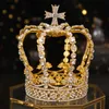 Tiaras Bridal Crown Headdress Baroque Crystal Rhinestone Gold Round Crown Queen Tiara Crown Jewelry Party Party Wedding Hair Association Y240319