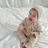 Babykläder set set våren solid färg bomull långa ärmar barn pyjamas spädbarn byxor toppar avslappnade hemkläder 240314