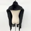 Sjaals Mode Echt Bont Sjaal Dames Winter Warm Natuurlijk Lange Cape Kwastjes Gebreide Echte Poncho Wraps