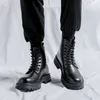 Bottes hommes luxe mode haute moto noir chaussures en cuir original fête Banquet robes Cowboy plate-forme botte cheville Botas homme