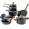 Batterie de cuisine, ensemble de 15 pièces, casseroles et poêles antiadhésives en granit, lavable au lave-vaisselle, noir
