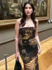 Sukienki swobodne Gothic Print Retro długość dla kobiet 2024 Summer vestidos seksowne ramię bez ramion Y2K Tube Dress Prezenta