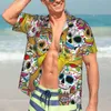 Herren lässige Hemden Zuckerschädel rosa Rosen Sommerhemd Herren Strandschädel Kurzarm Streetwear Elegant übergroße Blusen