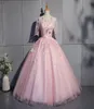 2018 Neue rosa 12-Ärmel-Schmetterlingsapplikationen Ballkleid-Quinceanera-Kleider mit U-Ausschnitt und Schnürung für die süße 16-Jahre-Debütantin 2764214