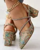 Buty kobiety modne buty eleganckie codzienne noszenie vintage Paisley Floral Print Rhinestone Chunky Obcing Pumps