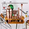 KITESSENSU Tail Bartender Kit Stand Conjunto de bebidas com todas as ferramentas essenciais de acessórios de bar Martini Shaker Jigger Coador Misturador Colher Muddler Liquor Pourers - Rosa