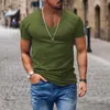 T-shirts pour hommes Vintage Solid Tee Tops Mode Streetwear Casual Manches courtes 2024 Printemps Été Slim Col V Pull Hommes Vêtements