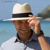 Chapéus de aba larga Bucket Chapéus Tamanho grande 61-64cm Panamá Sun Hat Mens Beach Womens Wide Brim Str Hat Womens Summer Sun Hat Plus Size Fedora Hat 55-57cm 58-60cm Y240319