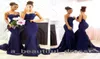 Novo azul marinho simples vestidos de dama de honra moderno querida renda apliques sereia vestido de festa de baile contas longo dama de honra vestidos bd6714356