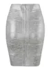 卸売り女性サマースカートセクシーなブラックシルバーゴールド包帯スカートハイストリートデザイナースキニーパーティーミニペンシルスカート45cm 240319