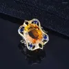 Anéis de cluster 925 prata tribunal italiano escultura artesanato amarelo diamante cor tesouro para mulheres luz luxo retro anel aberto de duas cores