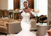 Düğün boncuklu zarif denizkızı elbiseleri 2024 artı boyutu gelin önlükleri omuz yakalı tül şapel tren vestido de novia