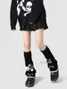 Women Socks REDDACHiC Reversible Skull Star Y2k Leg Warmers Vintage Black Rokku Grayu Knee Long Boots Cover Gothic Knit Gaiter