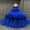 Royal Blue Sweetheart Quinceanera klänningar från axelpärlorna Tull Tiered Sweet 16 Prom Birthday Party Gown Vestido de Vx 15 Anos