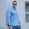 Camisas casuais masculinas manga longa respirável secagem rápida multi-bolso botão para baixo cor sólida topos de ajuste regular