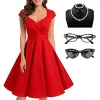 Retro Vintage 1950er Jahre Rockabilly A-Linie Kleid Flare Kleid Audrey Hepburn Damen Cosplay Kostüm Party Abend Maskerade Kleid