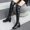 Botas Lasyarrow Brand Winter Winter Sexy Black White Square Women Over the Knee Boots Saltos grossos Lady Lady Color Stretch Boots Tamanho 45