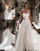 Modest Jumpsuit Beach Wedding Dresses with Detachable Train Sweetheart Pants Satin Lace Appliques Country Mother Bridal Gowns3041464