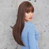 Synthetic Wigs Lace Wigs HENRY MARGU Long Brown Hair Wigs with Bangs for Women Girls Silky Straight Wig Synthetic Hair Daily Party Use Heat Resistant Wig 240329