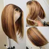 Synthetische pruiken Wear And Go Lijmloze pruik Echt haar Ombre Bobkapsel met highlights Pruik Echt haar Voor Dames 4x4 Recht Vetersluiting Pruiken Echt haar 240329