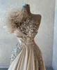 Champagne Evening Dresses With 3D Hand Made Flowers Tier Ruffles One Shoulder A Line Appliques Beads Chiffon Prom Party Gowns BC18431