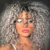 Synthetic Wigs Cosplay Wigs 16 Inch African Curly Wigs for White Women - Kinky Curly Afro Wig with Bangs Ombre Gray Color Synthetic Mixed For Women Use 240329