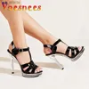 Dress Shoes Transparent Crystal Waterproof Platform Model Runway High Heels Summer Night Clus Sandals 12CM New Party Hollow Out Women H240325