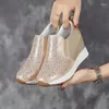 Elbise ayakkabıları Krasovki 7cm sentetik botlar kadınlar gerçek deri bahar seksi moda ayak bileği platformu kama bling rhinestones pompaları sonbahar
