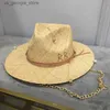 Wide Brim Hats Bucket Hats Free delivery of Raffia Sunhat for womens str Panama hats with chains and batteries in the summer of 2022 Y240319