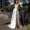 Blanc moderne simple satin une ligne robes de mariée pour la mariée chérie cou empire taille mode robes de mariée sexy haute fente grande taille robe de soirée de réception YD