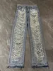 Beachapche Gerade Jeans Frauen Löcher Perlen Diamant Strass Feste Hohe Taille Mode Baumwolle Straße Denim Hosen 240315