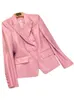 Lautaro Spring Stylish Short Pink Soft Pu Leather Blazer Long Sleeve Slim Fit Luxury Jackets For Women Elegant Fashion 5XL 240309