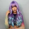 Synthetische Perücken Blondes Einhorn Synthetische lange gewellte Perücke Ombre Lila bis Blau Für FRAUEN Cosplay Halloween Perücken Hitzebeständige Faser Pony Haar 240328 240327