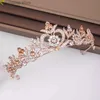 Tiaras modny różowy złoto krostone korona kwiat nowożeńcy akcesoria do włosów ślubne ozdoby włosów Ozdoby pannowanowe biżuteria korona tiara y240320