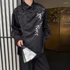 남성용 캐주얼 셔츠 가을 하이 엔드 자카드 자수 대나무 셔츠 긴팔 틈새 버클 디자인 레트로 중국 스타일 Urban