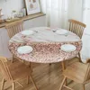 Table Cloth Blue And Silver Marble Luxurious Tablecloth Round Elastic Waterproof Texture Graphic Cover For Dining Room