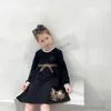 Fashion children houndstooth dresses kids Bows tie long sleeve princess dress INS children designer clothes S1242