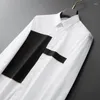 Men's Casual Shirts 2024 Cotton Black White Luxury Long Sleeve Gold Piping Mens Dress Fashion Slim Fit Korean Clothes