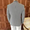 Men's Suits Shawl Collar Double-Breasted Houndstooth Color Matching Suit Jacket Leather Pocket Decorative