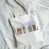 Sacs à provisions à la mode dessin animé maison impression femmes blanc loisirs toile sac fille sac à main fourre-tout épaule