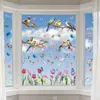 ملصقات نافذة الربيع موضوع الزجاج ديكور ملون مجموعة زهرة الطيور الشارات الفراشة للديكور PVC PVC القابلة لإعادة الاستخدام