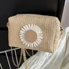 Totes moda feminina saco de compras casual zíper palha crossbody leve respirável flor ornamento para viagens férias diariamente