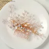 Tiaras Fashion Wedding Rose Gold Comb Headdress Pearl Rhinestone Hair Accessories Bride Handmade Tiara Ladies Prom Jewelry Y240319